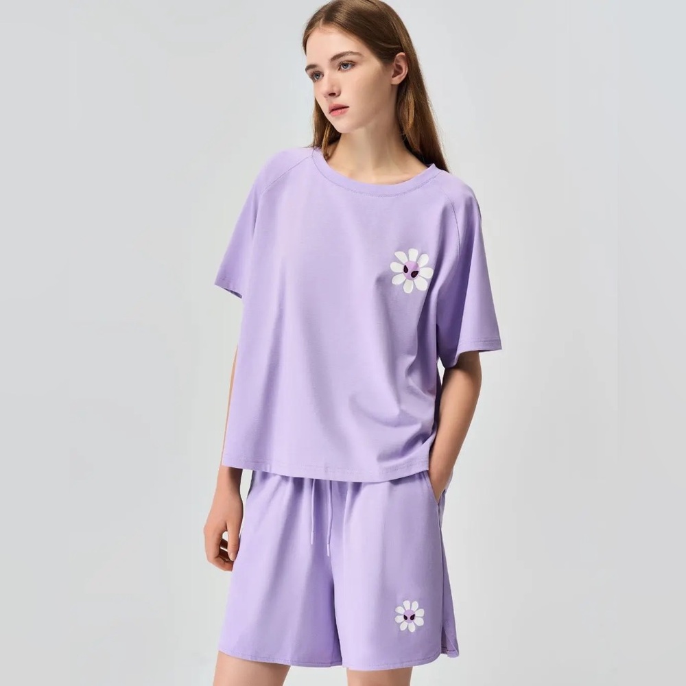 EUC Aster Purple Suit Set(Tee + Shorts) by Venque Amoo, size S